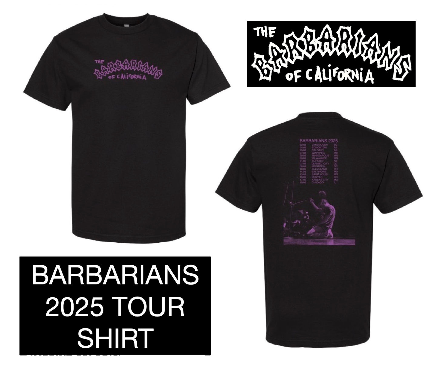 2025 TOUR T-SHIRT - Two Sided - Black Shirt with Purple Print