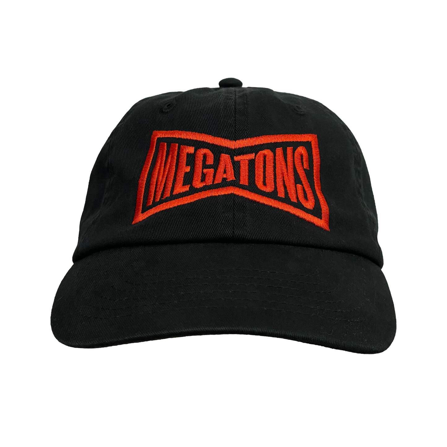 The Barbarians of California's "MEGATONS" design, embroidered on a black adjustable hat.