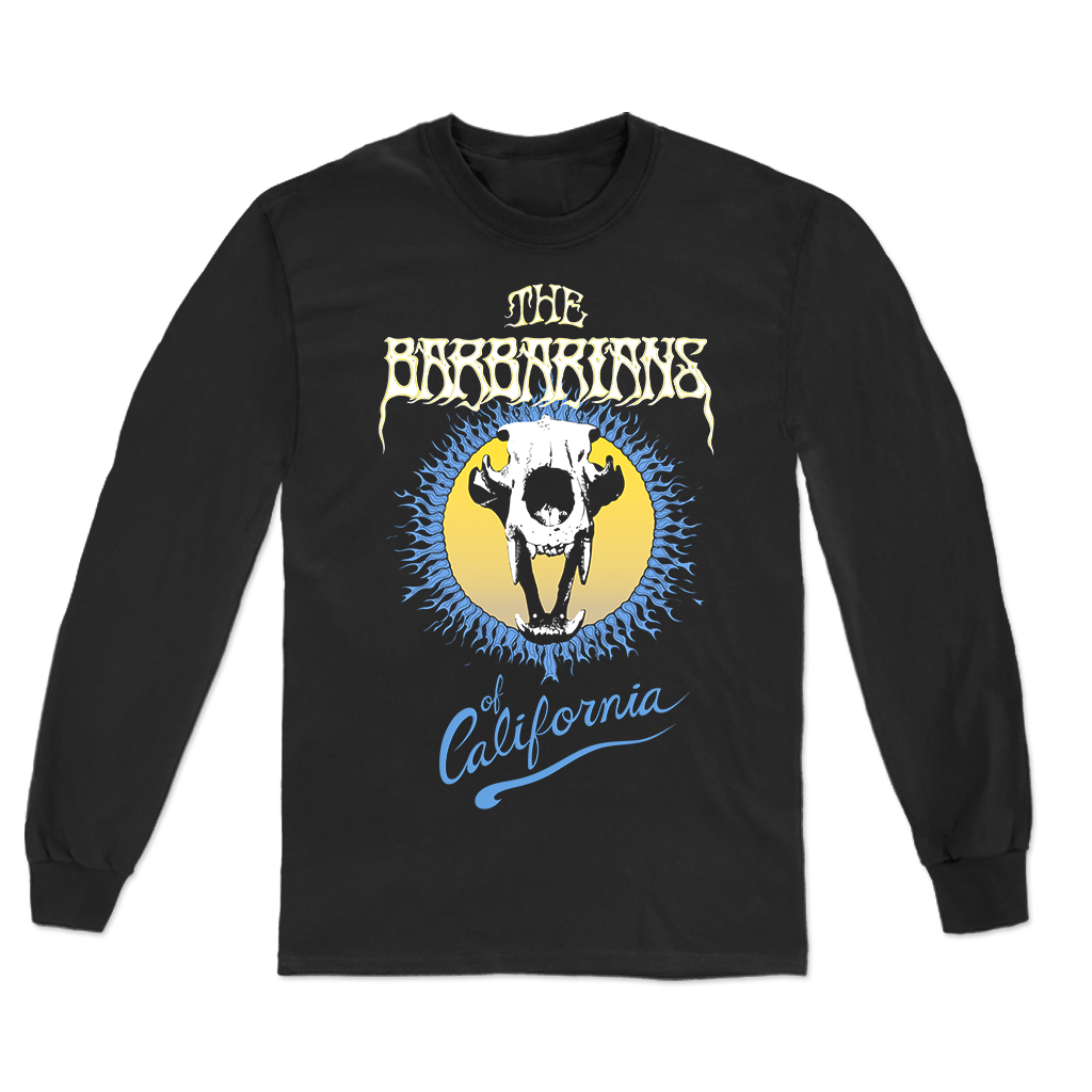 The Barbarians of California's "Bear Skull" design, printed on the front of a black American Apparel longsleeve.