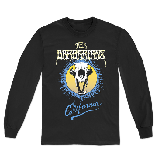 The Barbarians of California's "Bear Skull" design, printed on the front of a black American Apparel longsleeve.