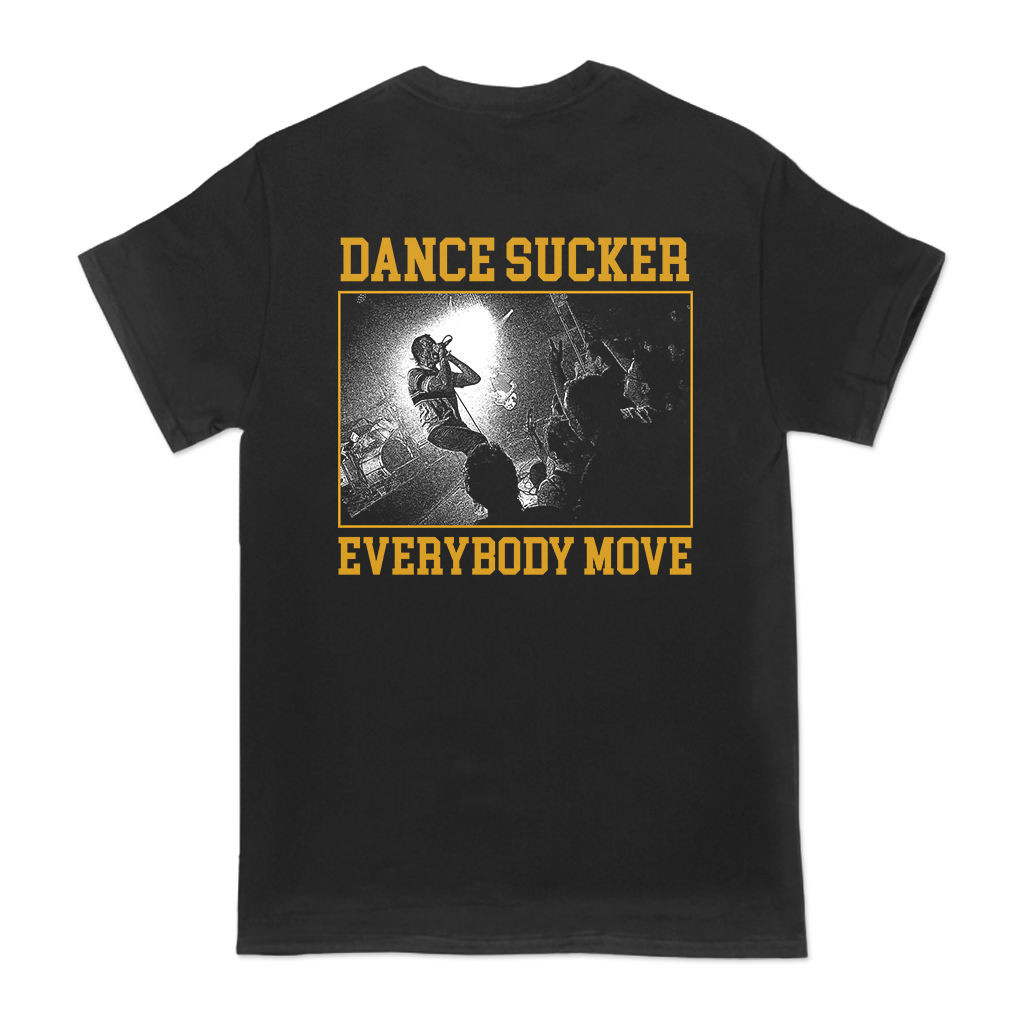 The Barbarians of California's "Everybody Move" design, printed on the front and back of a black Comfort Colors tee.
