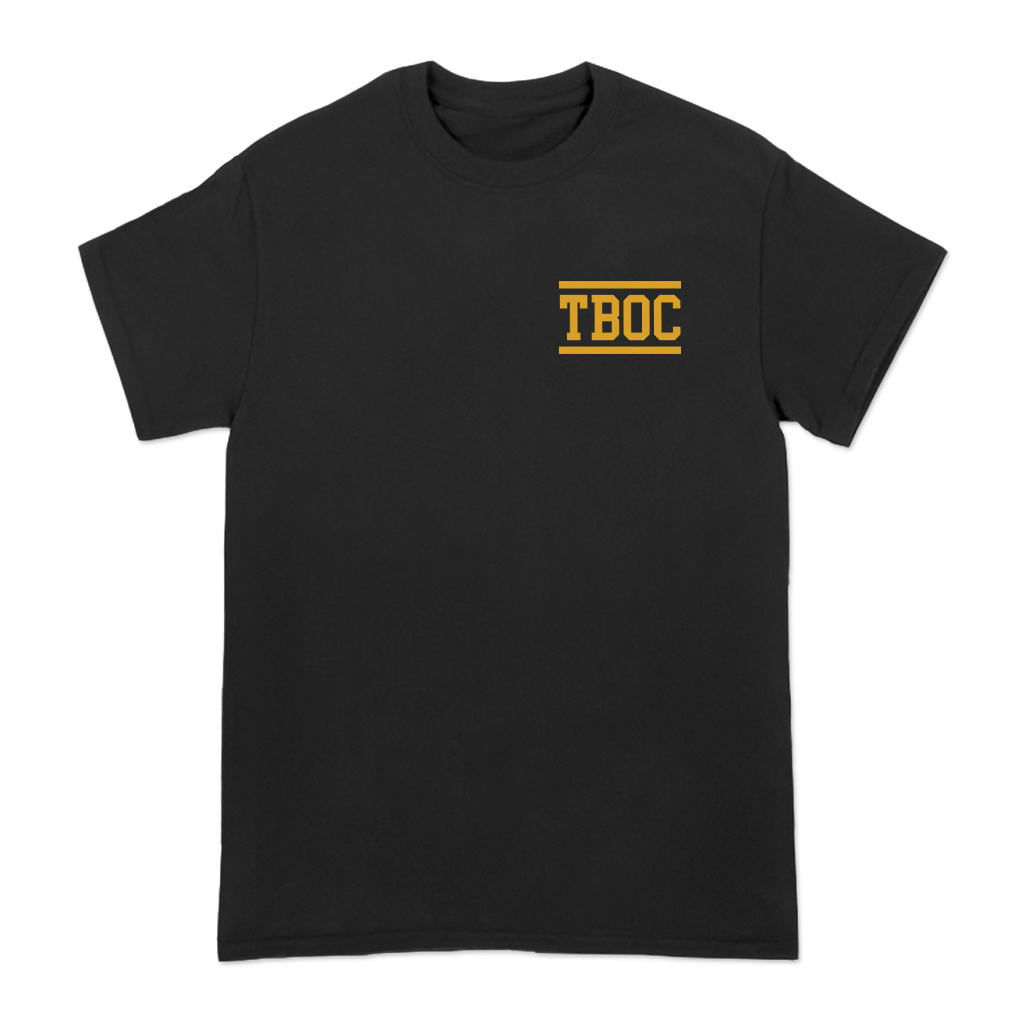 The Barbarians of California's "Everybody Move" design, printed on the front and back of a black Comfort Colors tee.