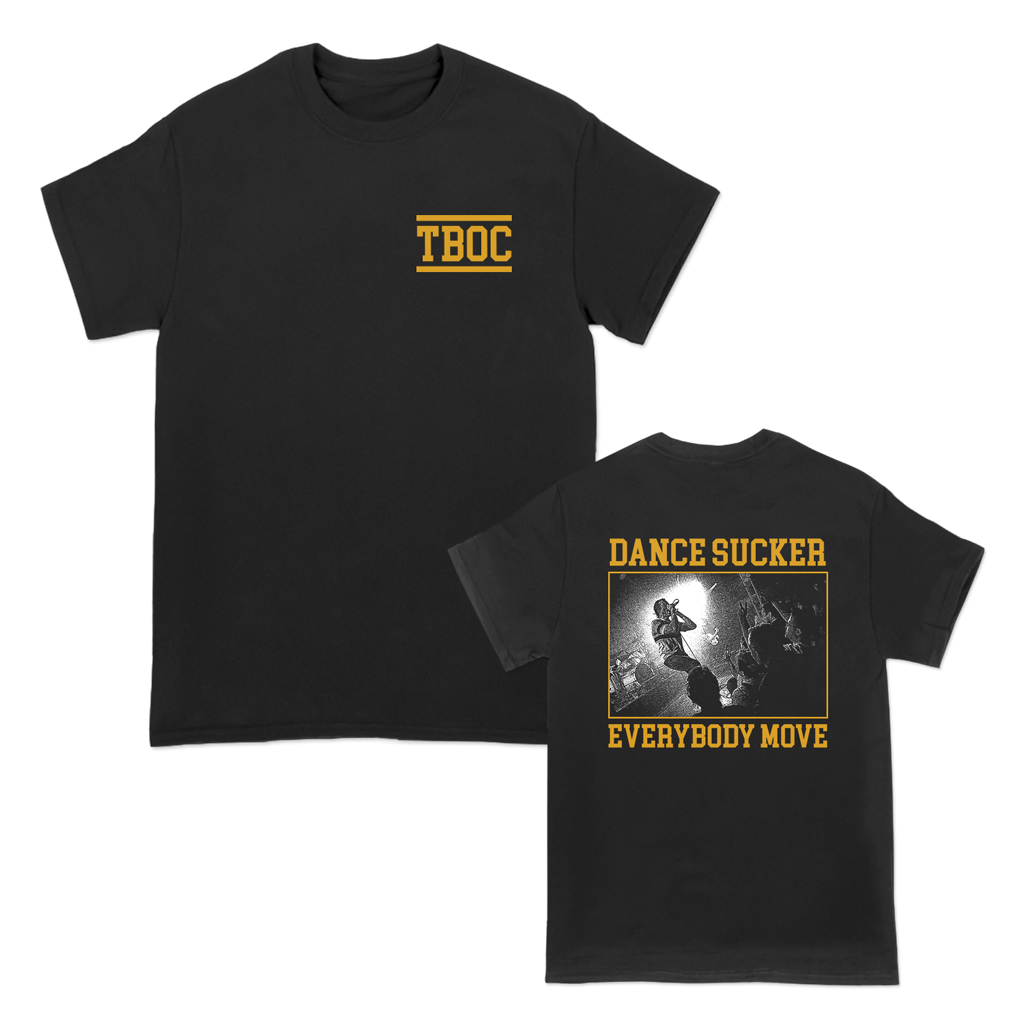 The Barbarians of California's "Everybody Move" design, printed on the front and back of a black Comfort Colors tee.