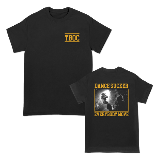 The Barbarians of California's "Everybody Move" design, printed on the front and back of a black Comfort Colors tee.